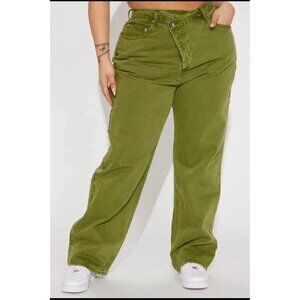 New Fashion Nova Crossover Waist Straight Leg Jeans 16  NWT Light Wash